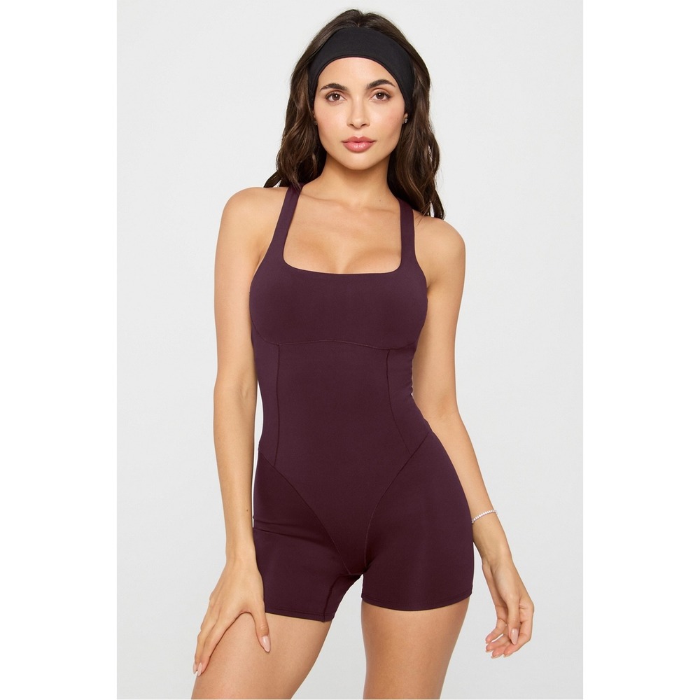 Fabletics Sweetheart Short Jumpsuit Womens XS-S Oxblood Contouring Romper 4"